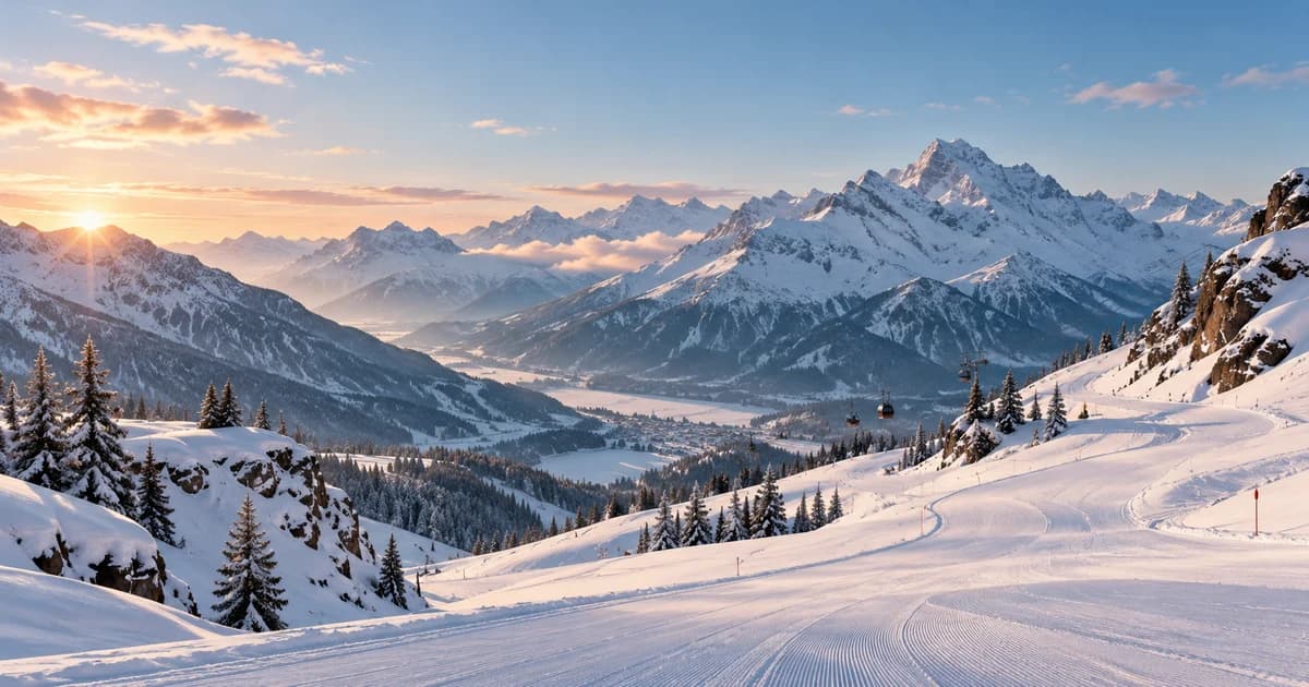 Illustration of a snowy Alpine ski landscape