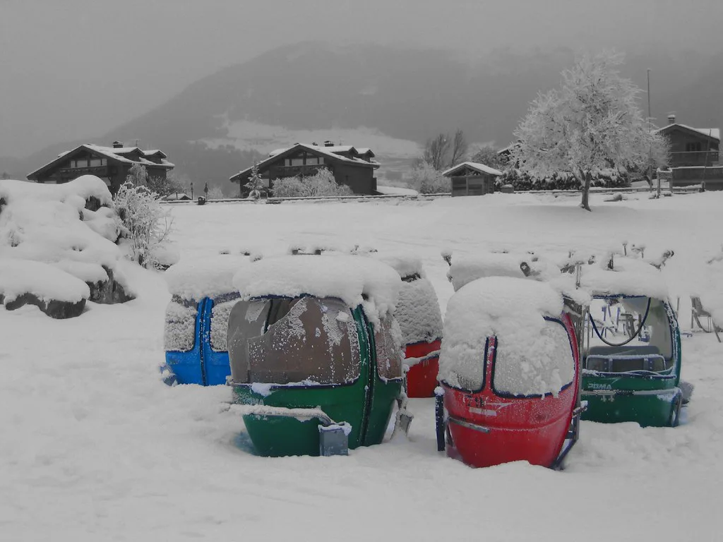 Retired gondolas, Le Praz, Courchevel