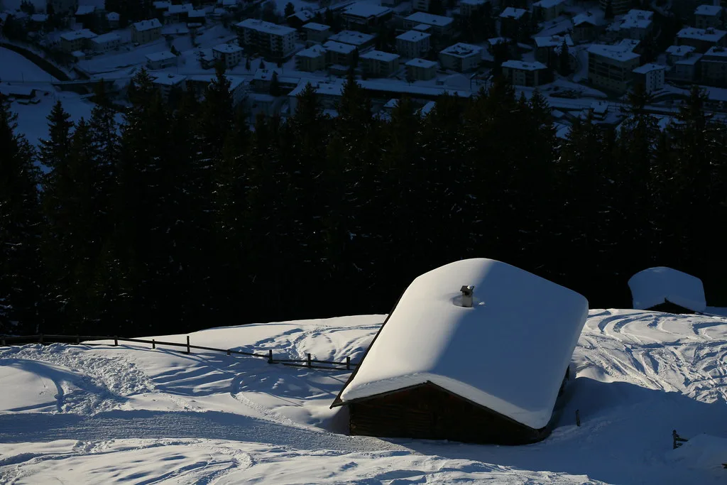 Hut on slope at Jakob's Horn in Davos