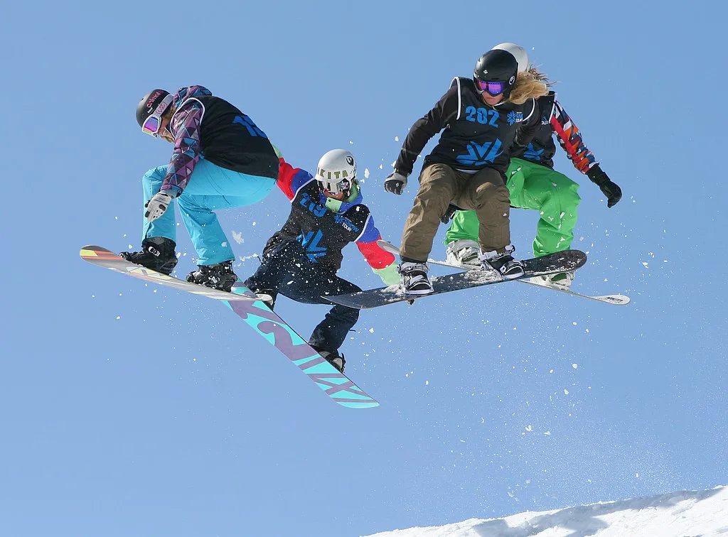 Getting air off the Wu-Tang in the Womens Snowboard Boardercross Finals - The Brits, Laax