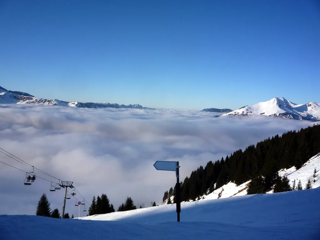 Telesiege in the clouds, Telesiege in the clouds, Christmas Day ski, Les Gets, France