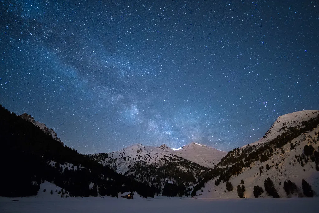 Milky Way Over Tueda Lake and Mount Vallon, Meribel