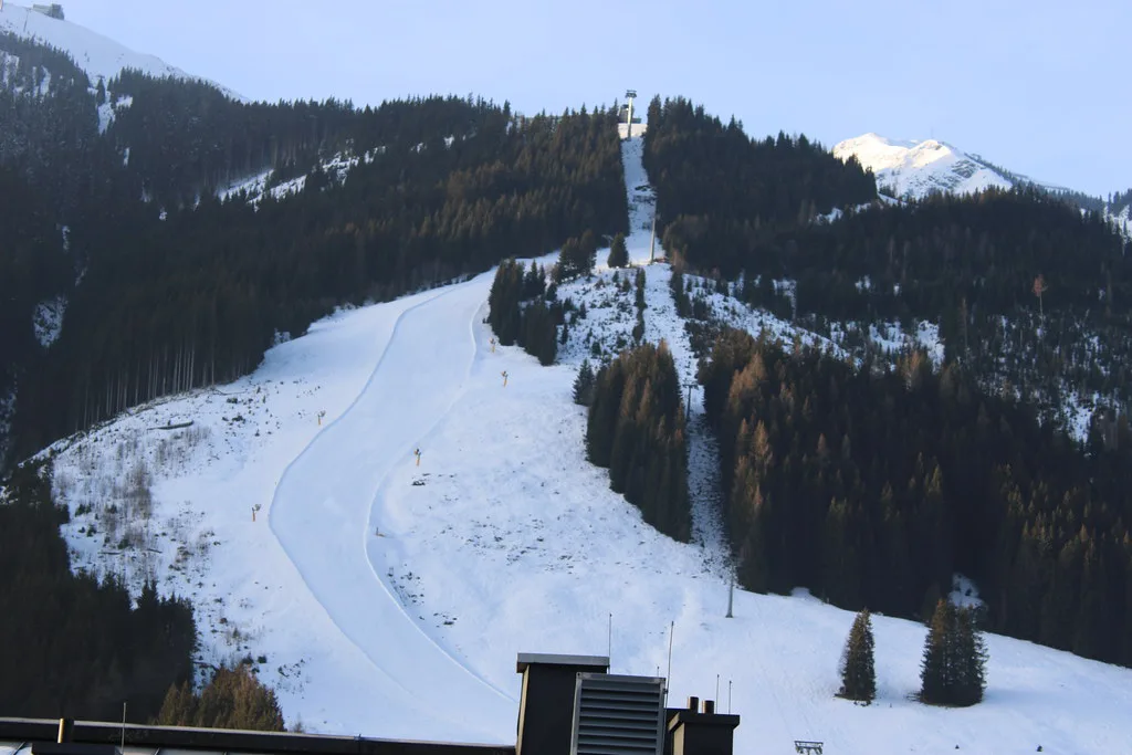 The Schattberg black run from our bedroom window, Saalbach