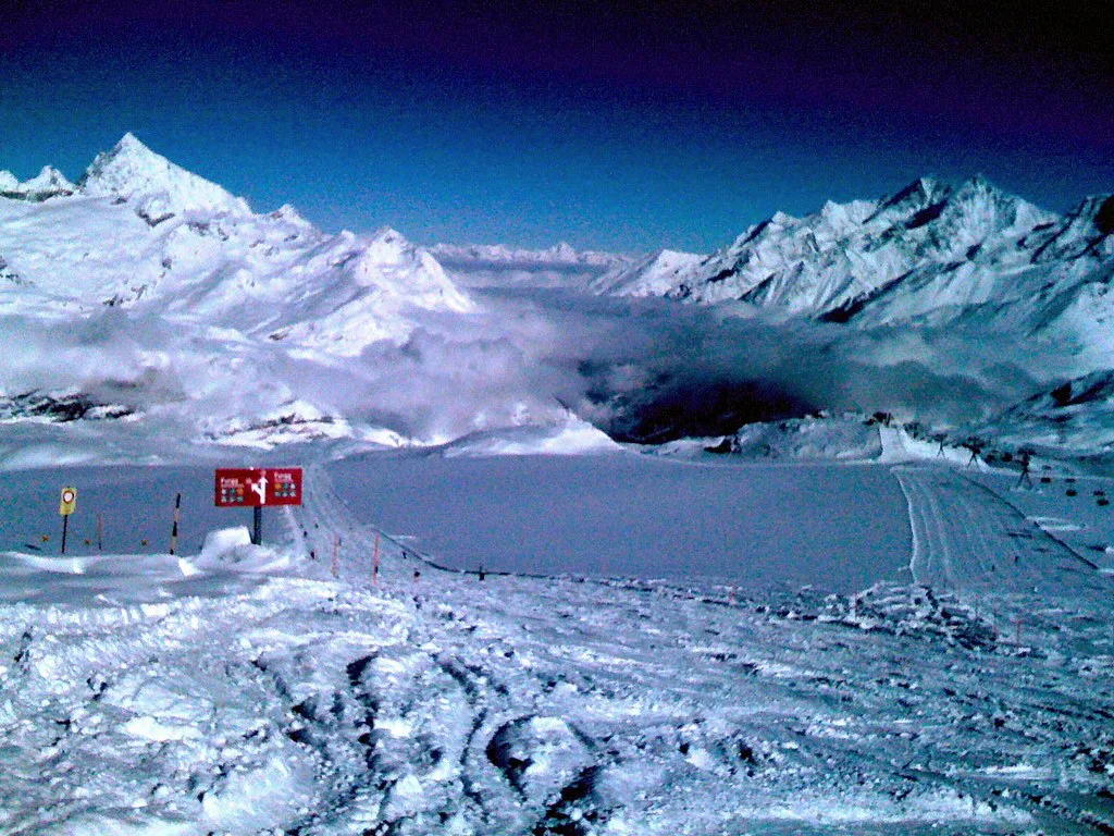 Snowboarding Near The Matterhorn, Zermatt, Switzerland